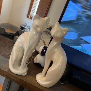 Elegant Cream Ceramic Cat Figurines